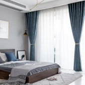 新款纯色提花雪尼尔窗帘北欧简约遮光布客厅卧室飘窗大气成品定制